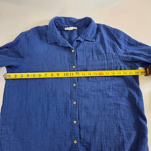 Anne Klein Jeans Womens Gauze Button Up Shirt Estate Blue Large - Picture 5 of 7